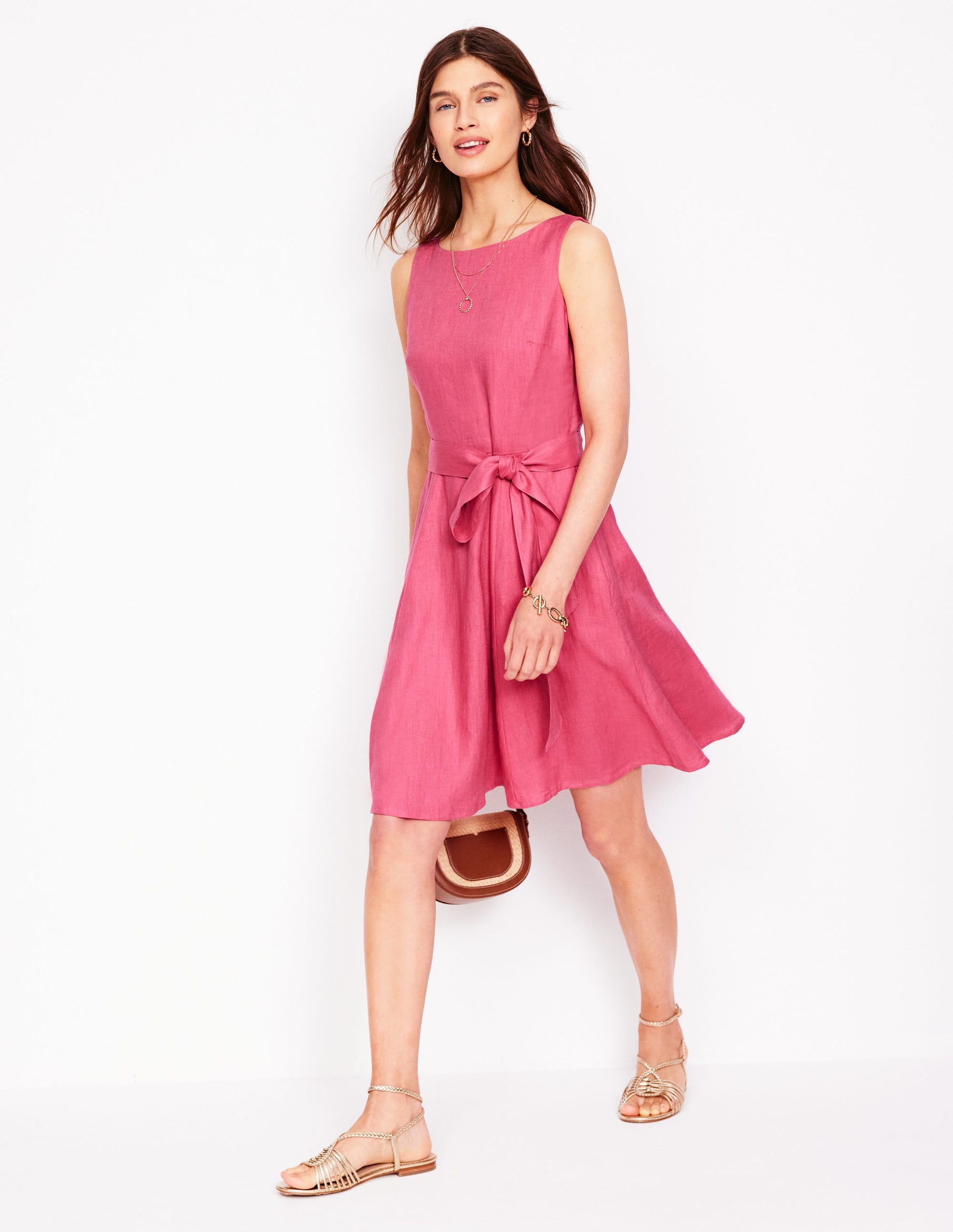 Anya Sleeveless Linen Dress-Rose Pink-1