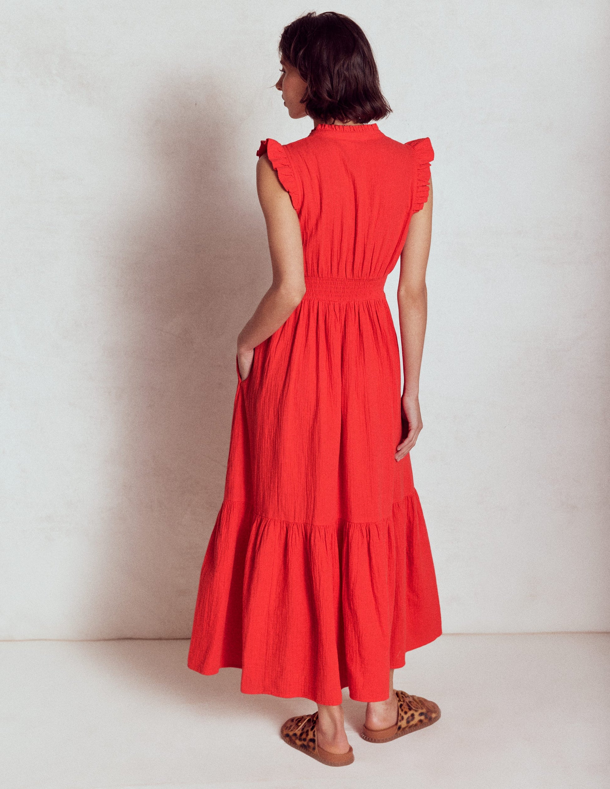 Wren Double Cloth Midi Dress-Strawberry Tart Red-2