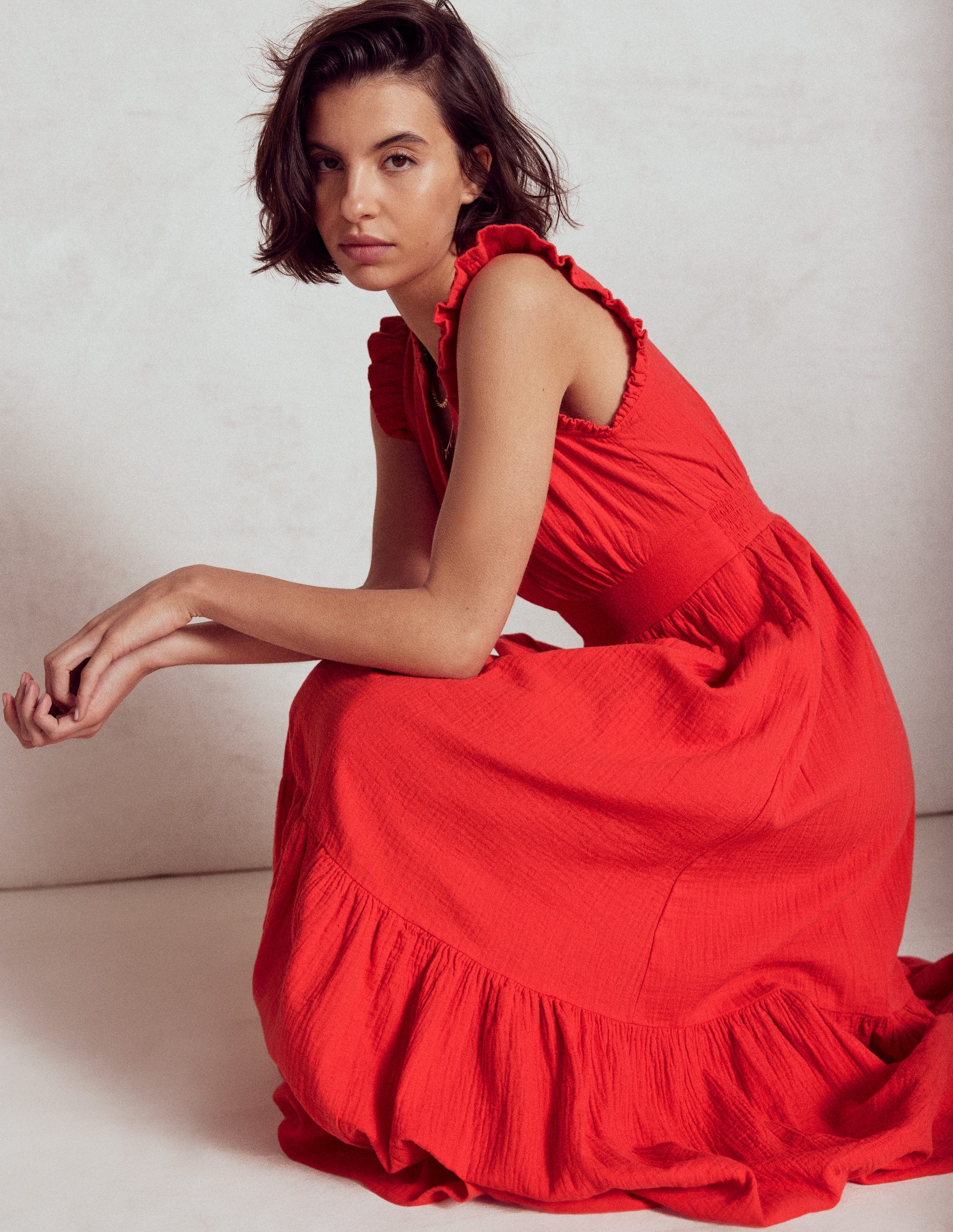 Wren Double Cloth Midi Dress-Strawberry Tart Red-3