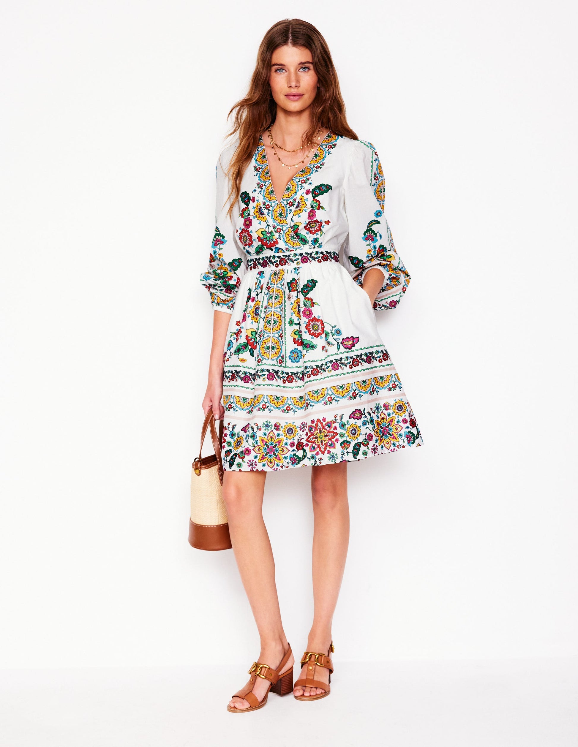 Mya Cotton Short Dress-Ivory, Botanical Sprig-5