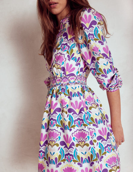 Mya Cotton Short Dress-Royal Purple, Freesia Stamp