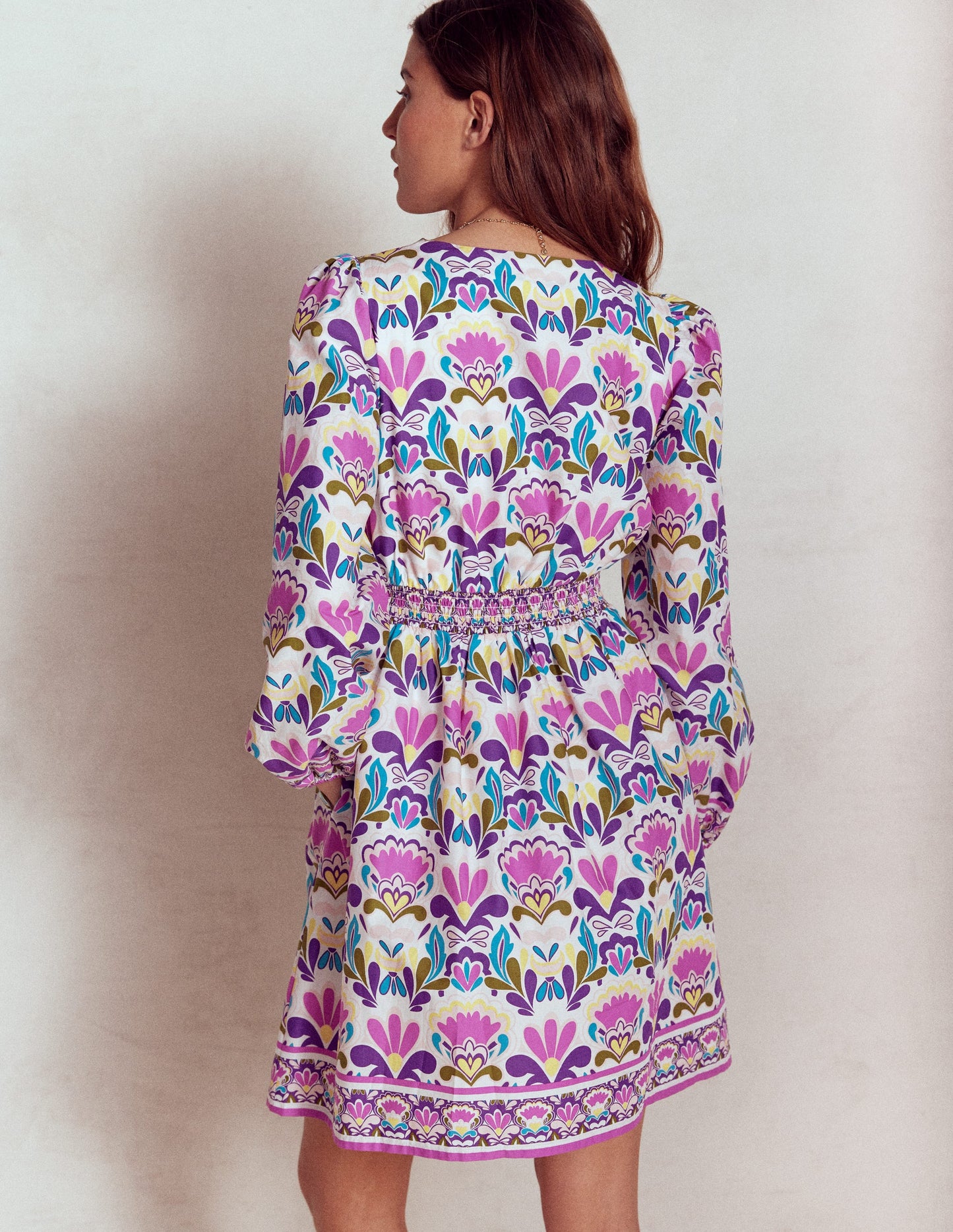 Mya Cotton Short Dress-Royal Purple, Freesia Stamp