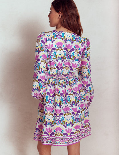 Mya Cotton Short Dress-Royal Purple, Freesia Stamp