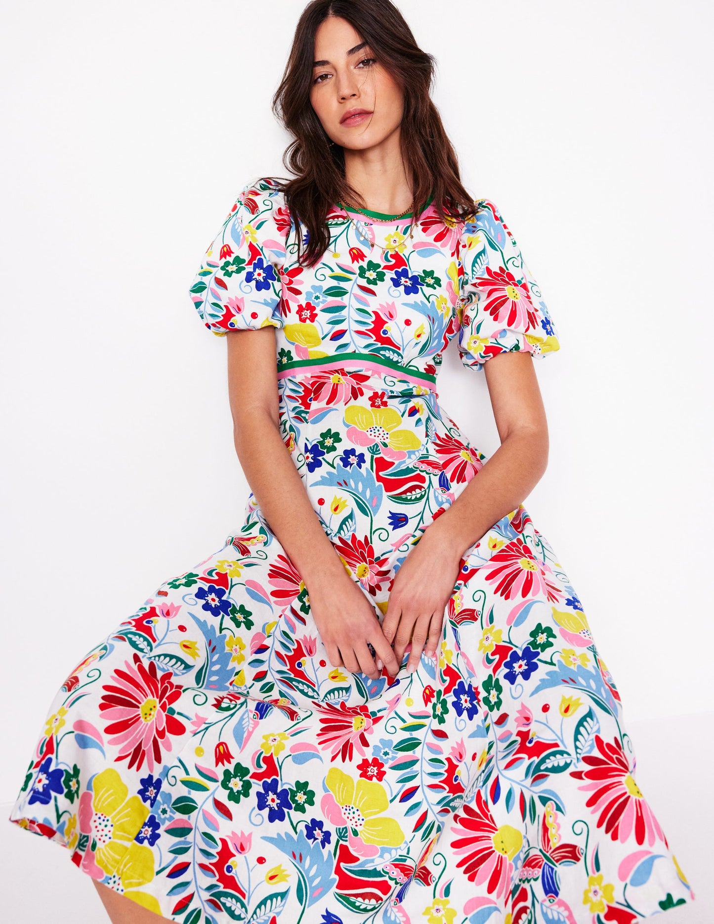 Empire Linen Tea Dress-Multi, Wildflower Trail