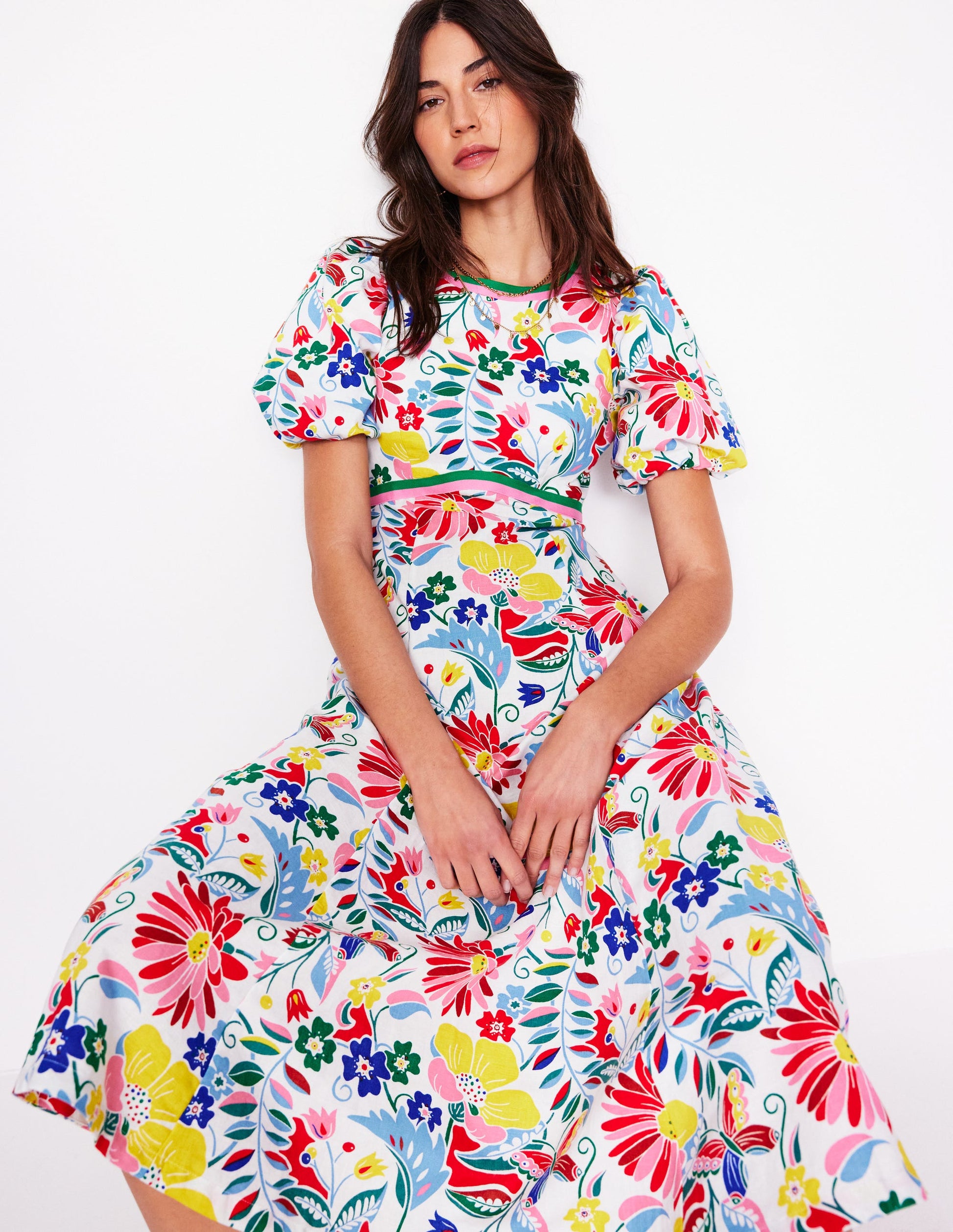 Empire Linen Tea Dress-Multi, Wildflower Trail-4