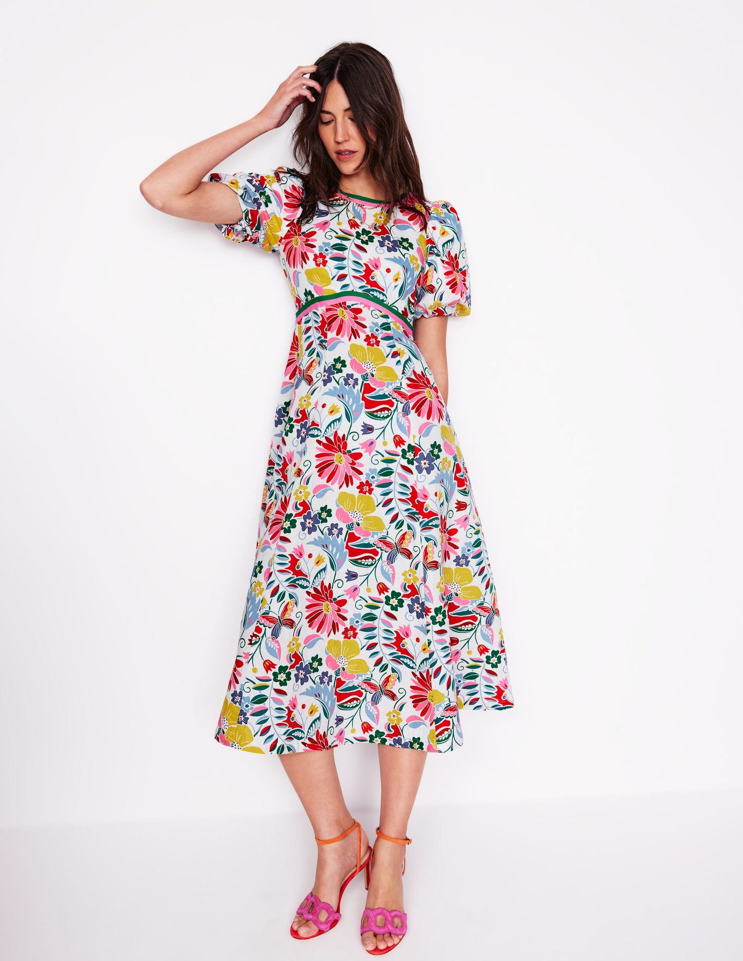 Empire Linen Tea Dress-Multi, Wildflower Trail