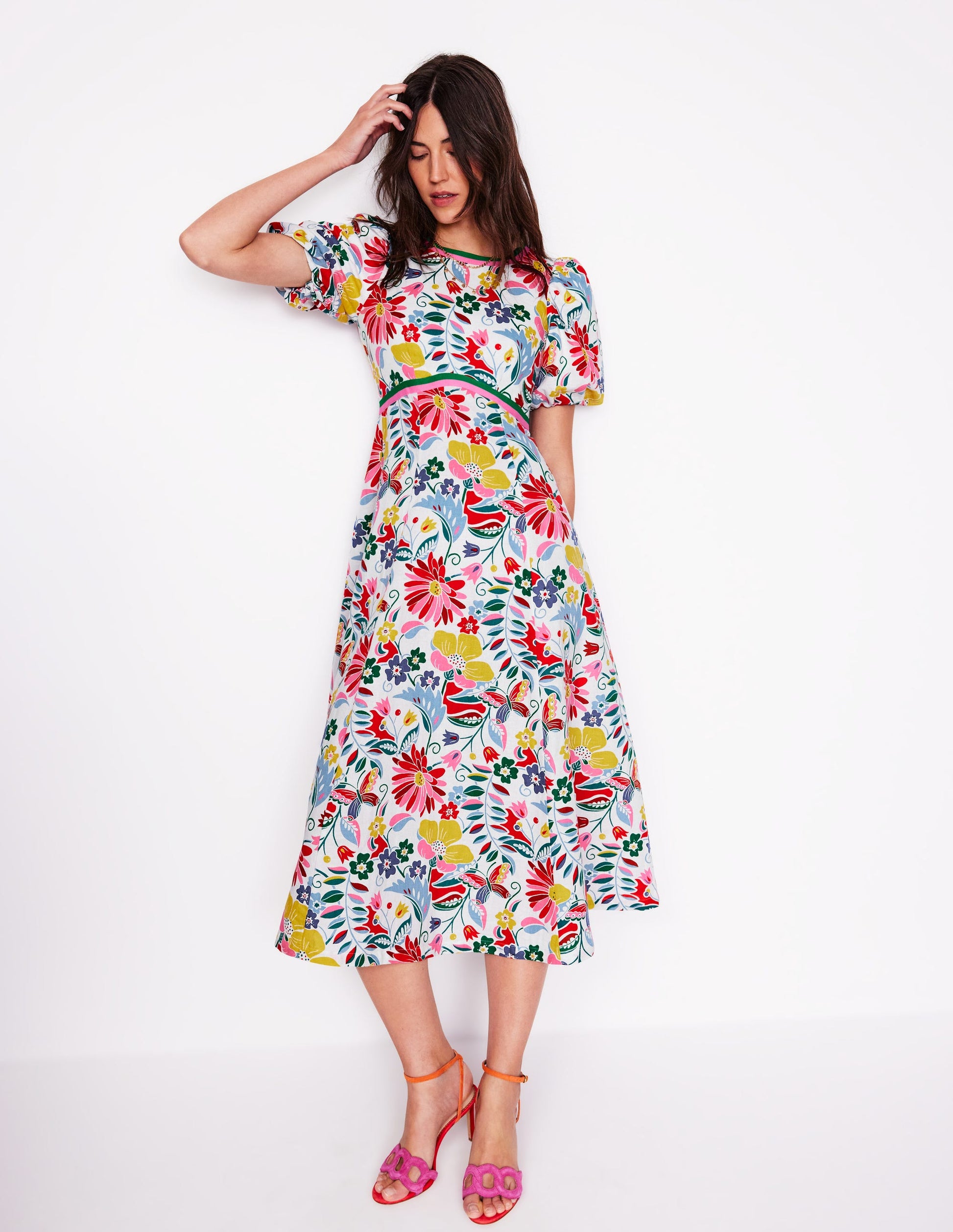 Empire Linen Tea Dress-Multi, Wildflower Trail-5
