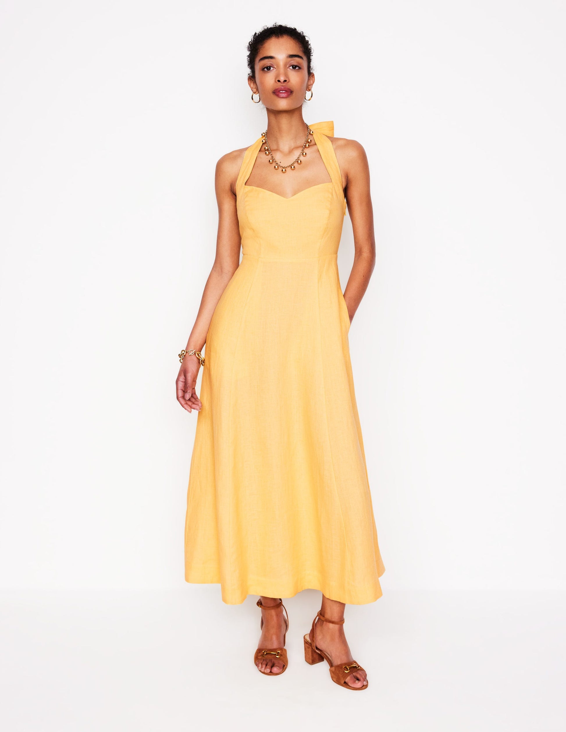 Halter Linen Dress-Buttermilk Yellow | Boden Global Halter Linen Dress-Buttermilk Yellow | Boden Global