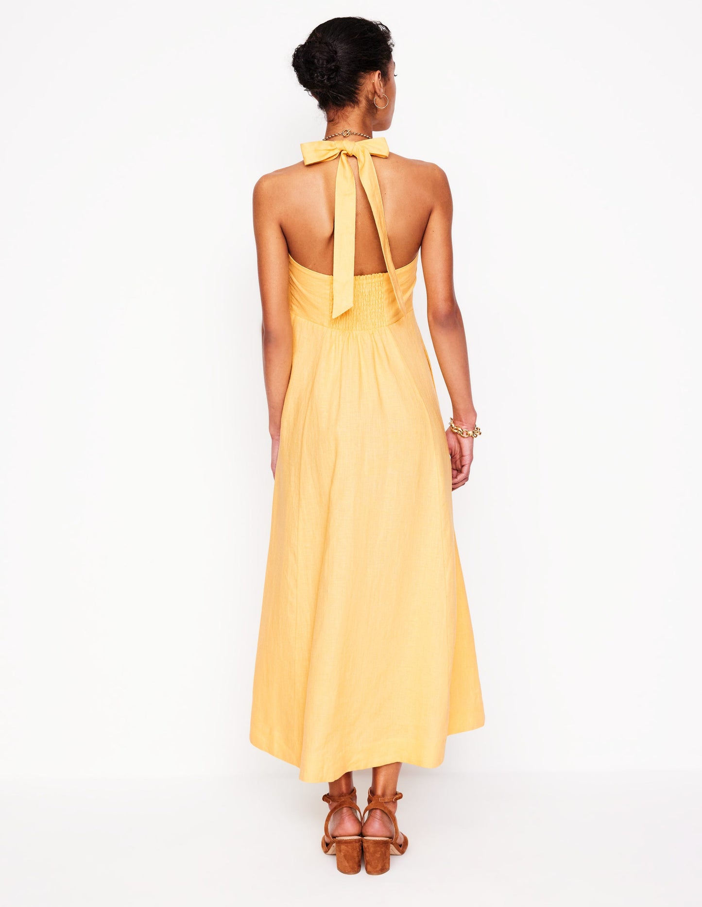 Halter Linen Dress-Buttermilk Yellow