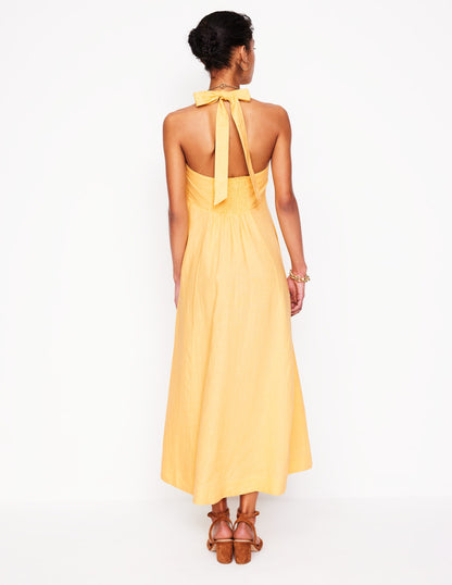 Halter Linen Dress-Buttermilk Yellow-3
