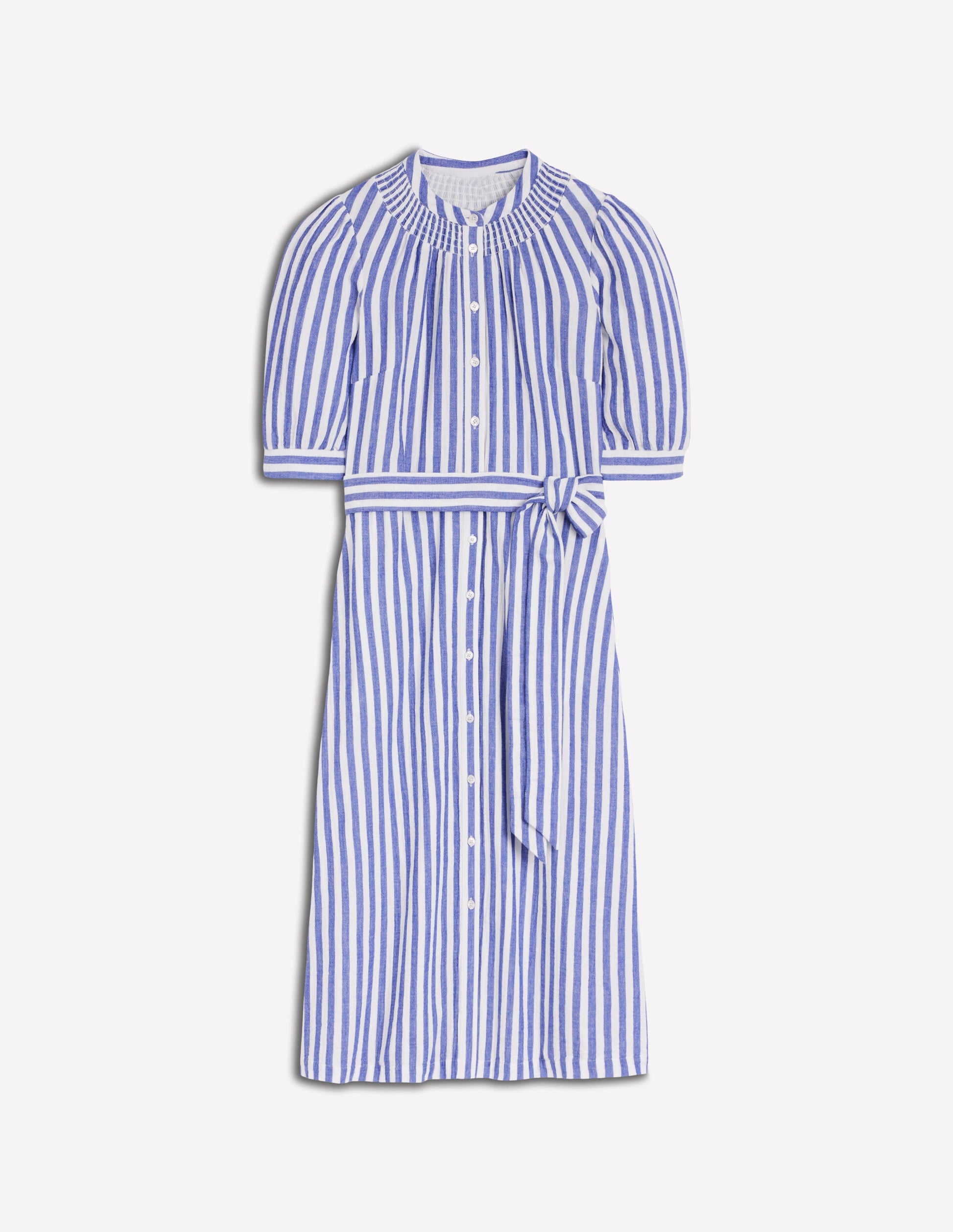 Ada Double Cloth Midi Dress-Bright Blue Stripe-6