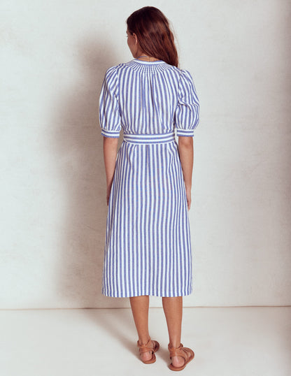 Ada Double Cloth Midi Dress-Bright Blue Stripe-4