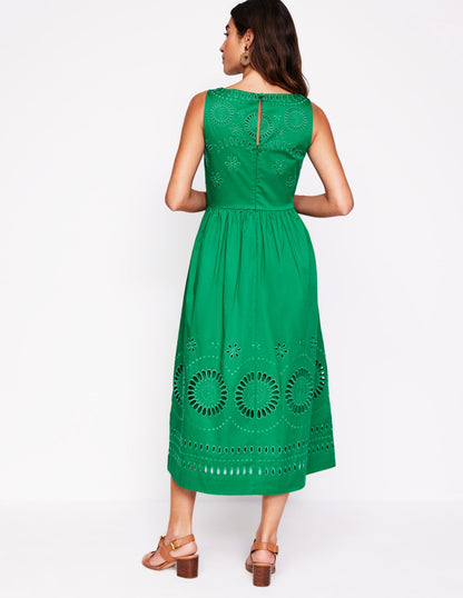 Lauren Broderie Midi Dress-Rich Emerald, Broderie