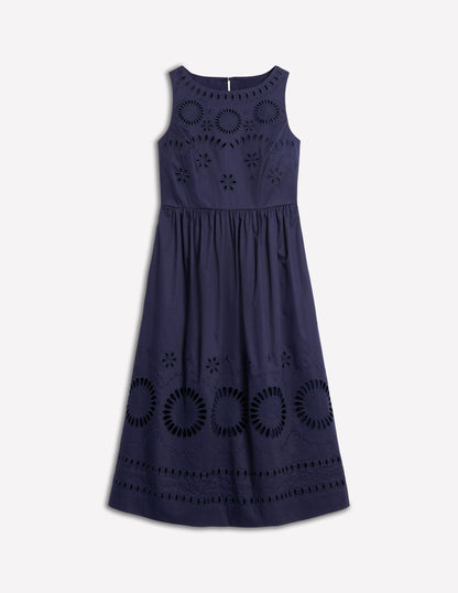 Lauren Broderie Midi Dress-Navy-5