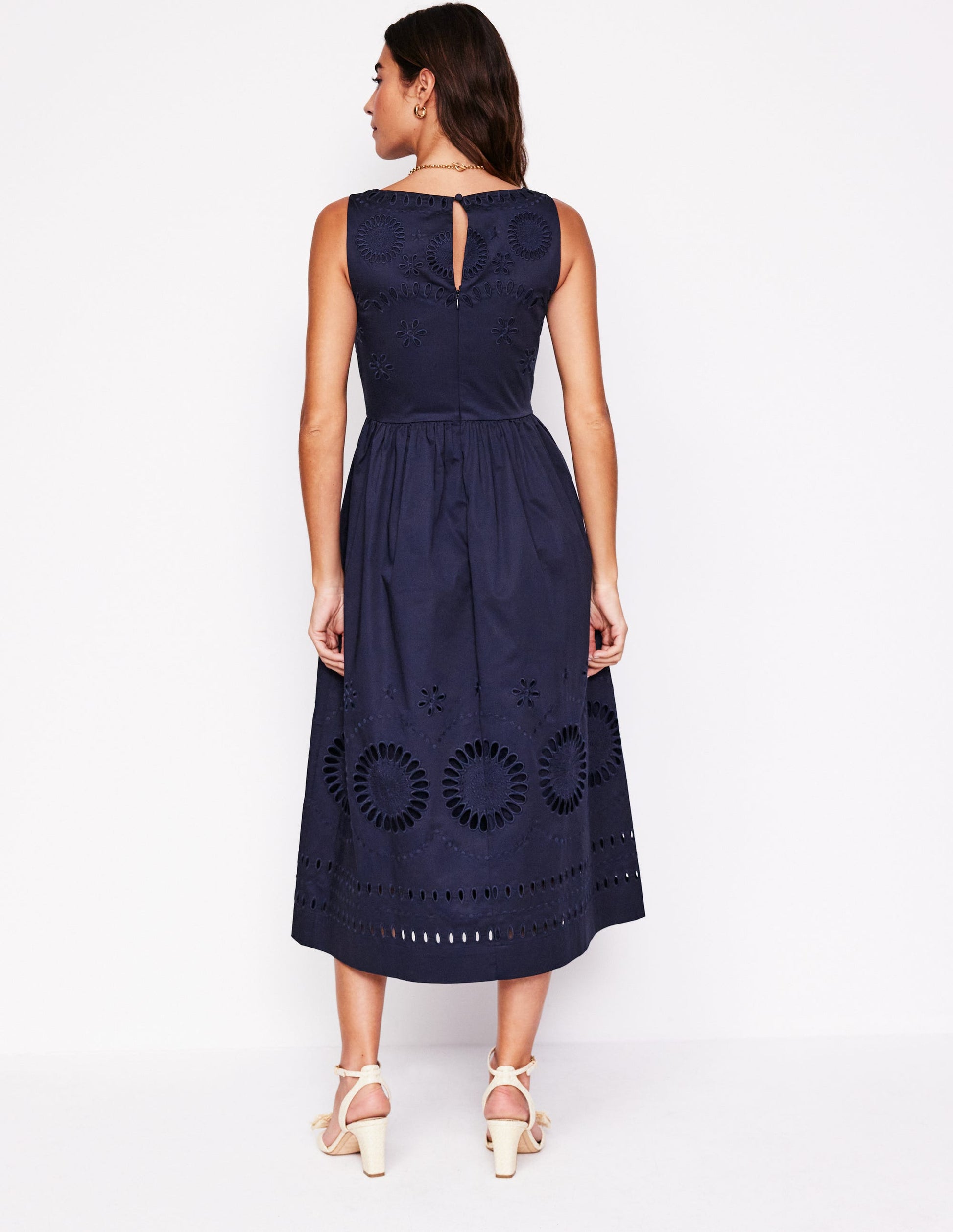 Lauren Broderie Midi Dress-Navy-2