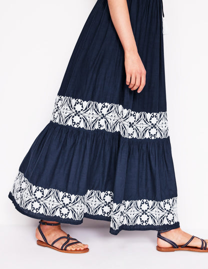 Tie Neck Tier Dress-Navy-2