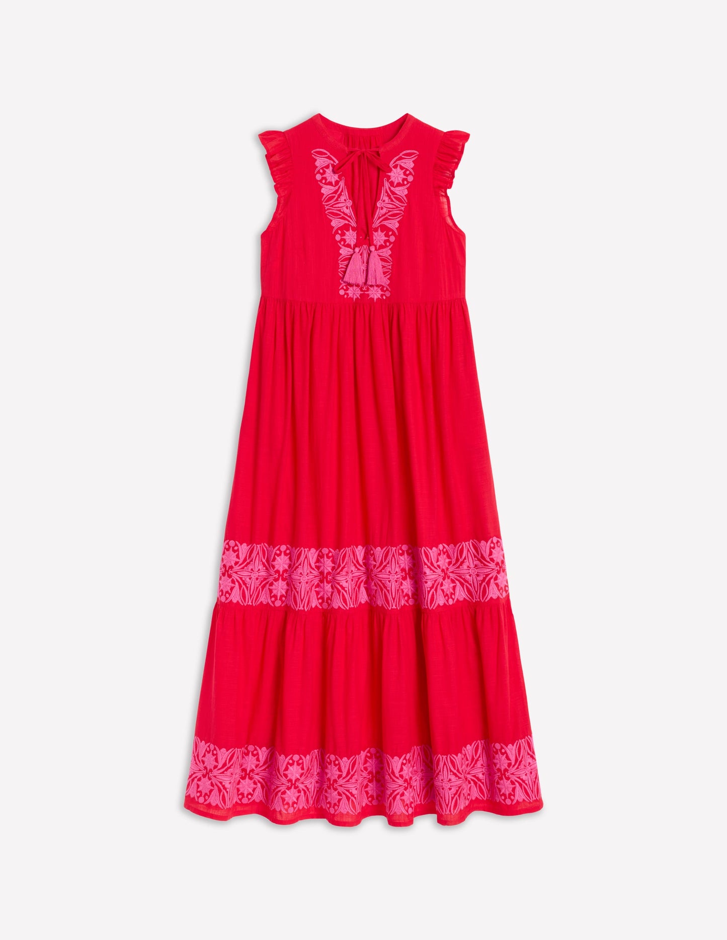 Tie Neck Tier Dress-Poppy Red