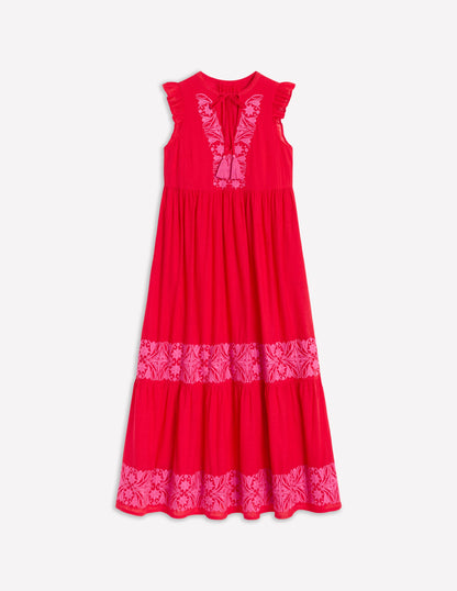 Tie Neck Tier Dress-Poppy Red-5