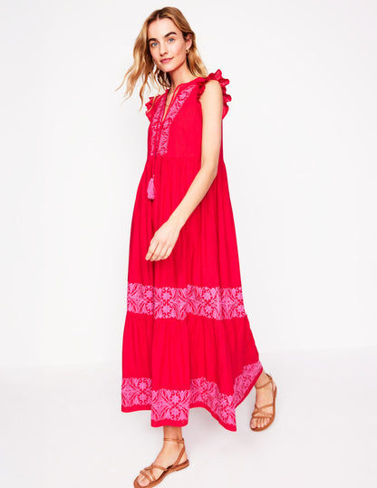 Tie Neck Tier Dress-Poppy Red-1