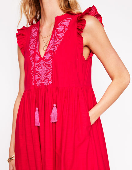 Tie Neck Tier Dress-Poppy Red