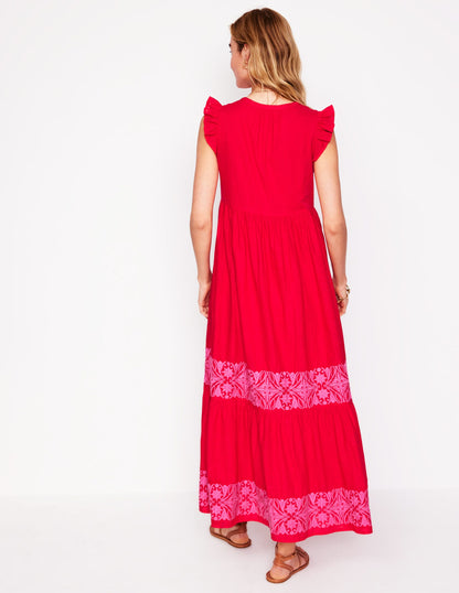 Tie Neck Tier Dress-Poppy Red-3