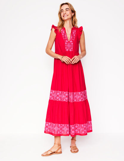 Tie Neck Tier Dress-Poppy Red-4