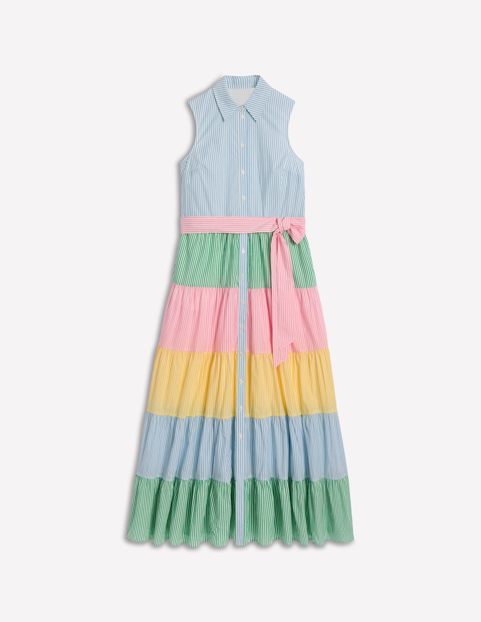 Multi Tiered Shirt Dress-Duck Egg Blue Stripe-6