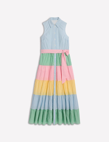 Multi Tiered Shirt Dress-Duck Egg Blue Stripe-6