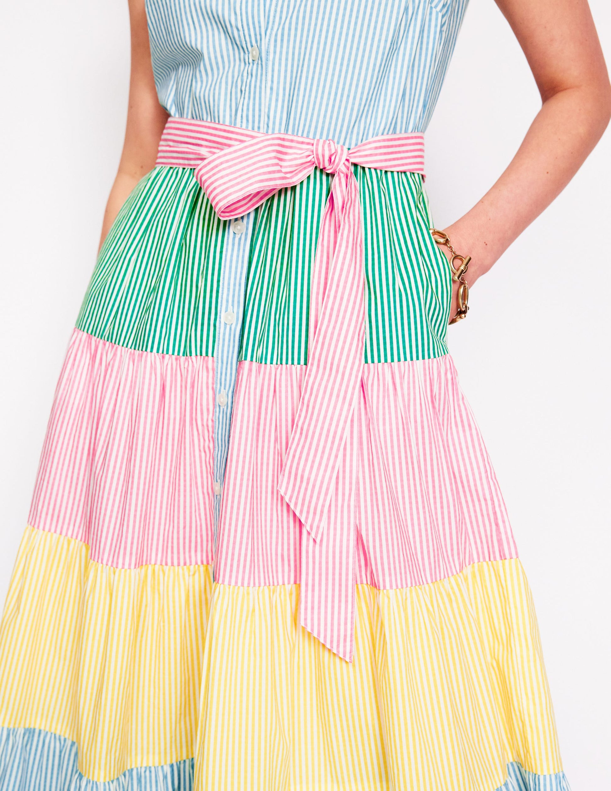 Multi Tiered Shirt Dress-Duck Egg Blue Stripe-2