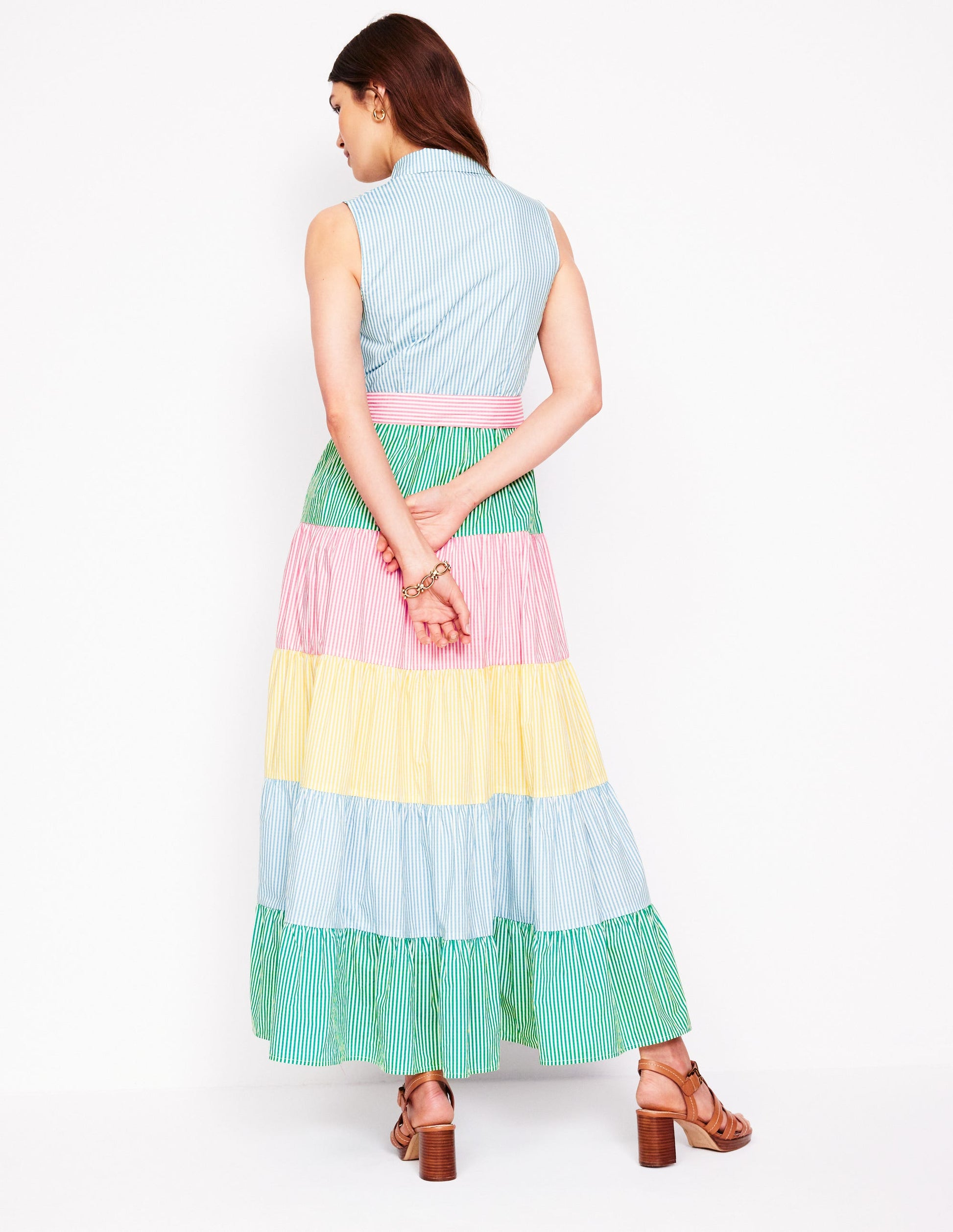 Multi Tiered Shirt Dress-Duck Egg Blue Stripe-3