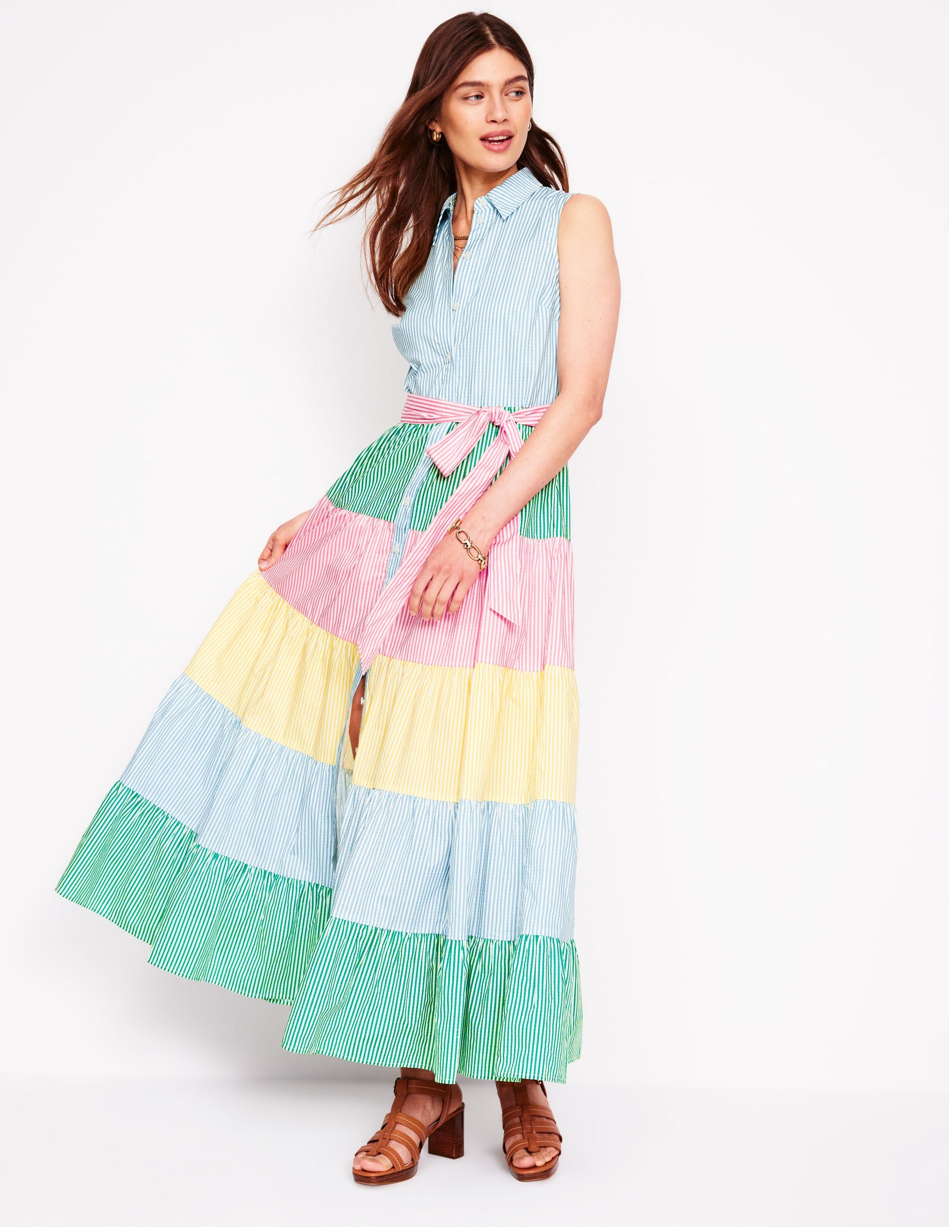 Multi Tiered Shirt Dress-Duck Egg Blue Stripe-4