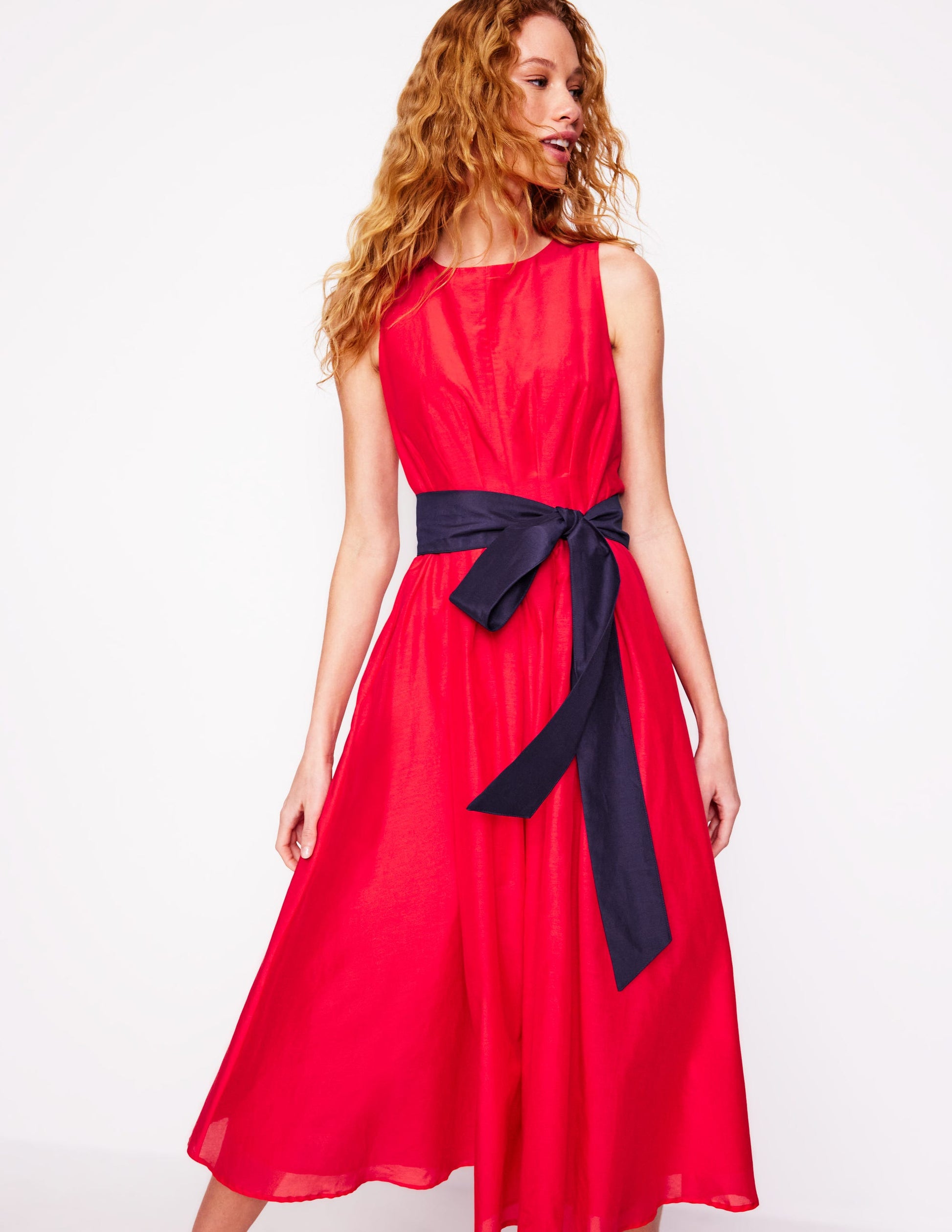 Pleated Sleeveless Dress-Poppy Red | Boden Global Pleated Sleeveless Dress-Poppy Red | Boden Global