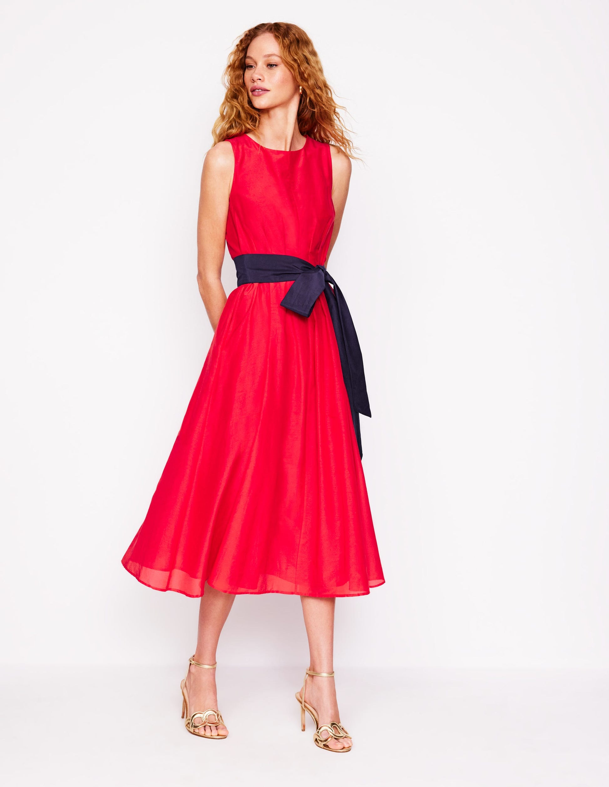 Pleated Sleeveless Dress-Poppy Red | Boden Global Pleated Sleeveless Dress-Poppy Red | Boden Global