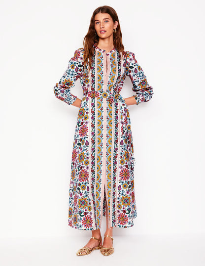 Ruby Linen Blend Shirt Dress-Ivory, Botanical Sprig