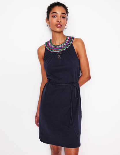 Eleni Embroidered Short Dress-Navy-1