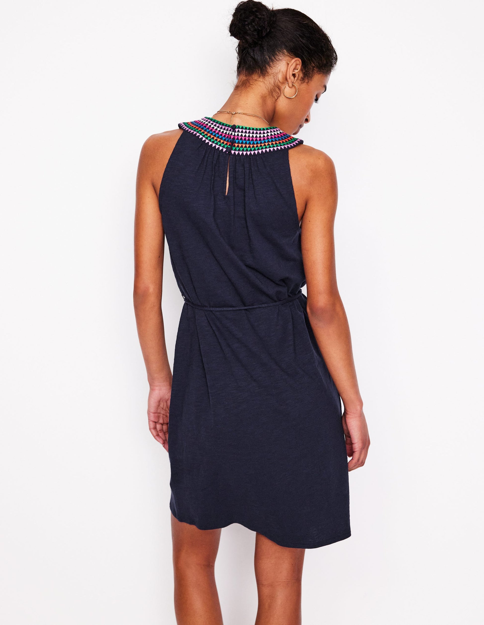 Eleni Embroidered Short Dress-Navy-3