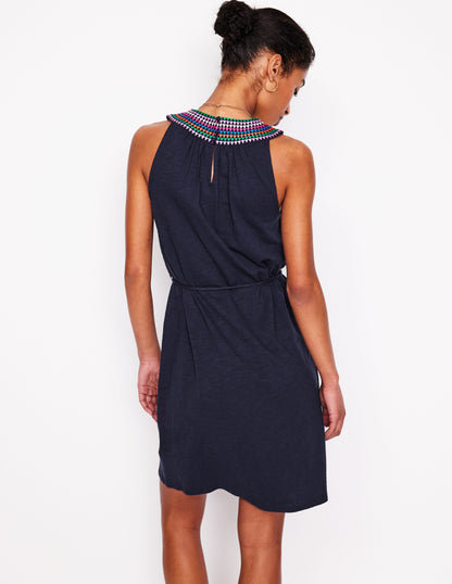 Eleni Embroidered Short Dress-Navy-3