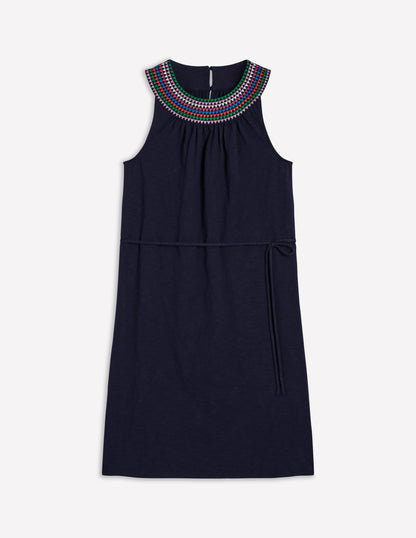 Eleni Embroidered Short Dress-Navy-6
