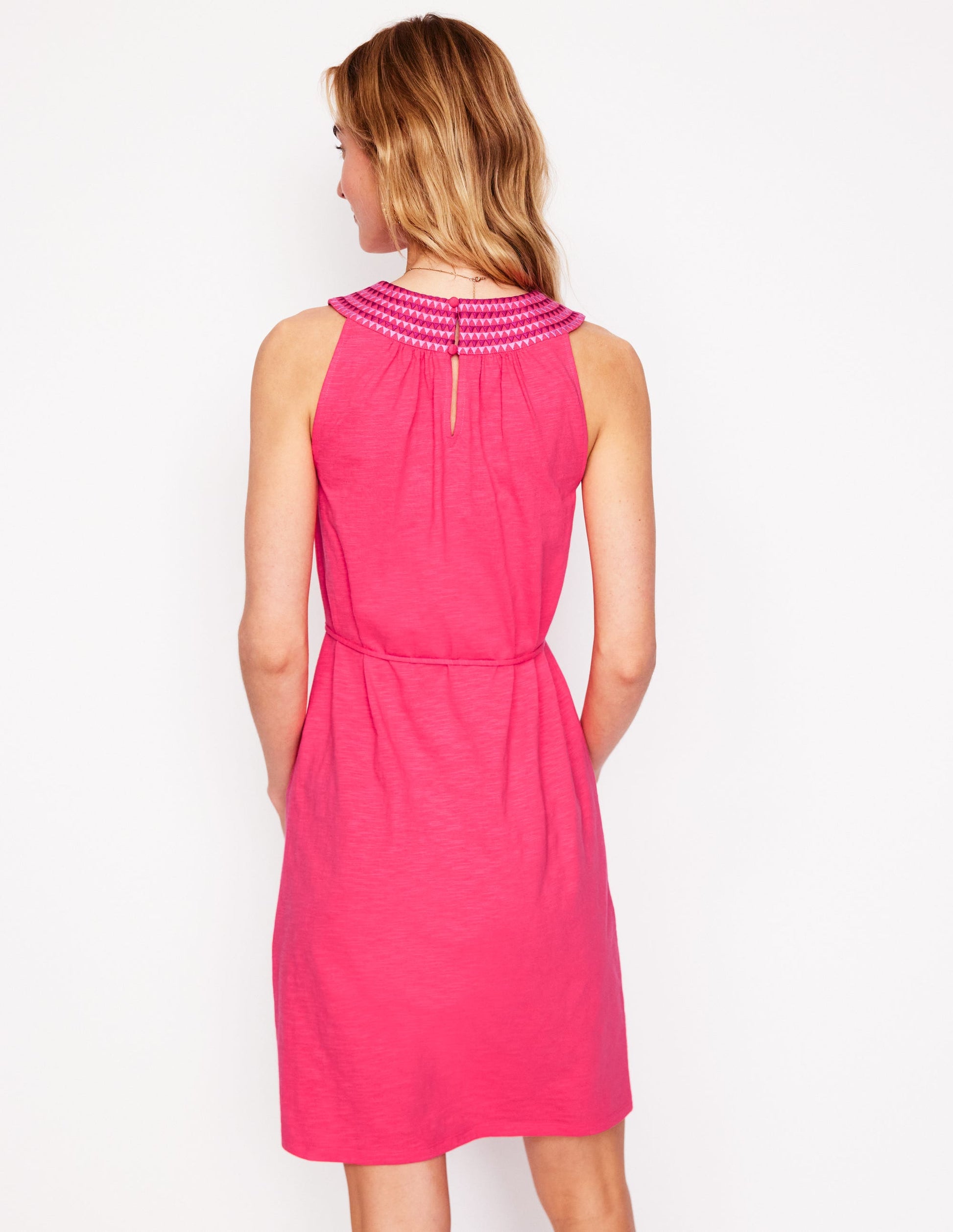 Eleni Embroidered Short Dress-Camelia Pink-3