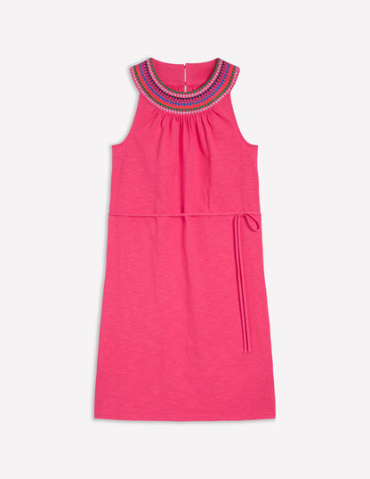 Eleni Embroidered Short Dress-Camelia Pink-5