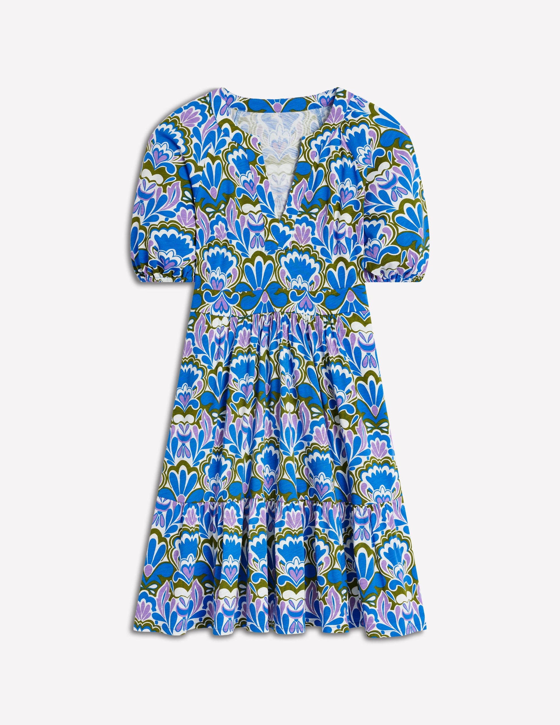 Piper Short Jersey Dress-Kingfisher Blue, Freesia Stamp-6