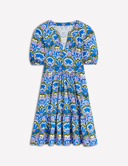 Piper Short Jersey Dress-Kingfisher Blue, Freesia Stamp-6