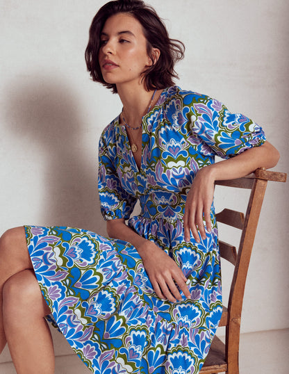 Piper Short Jersey Dress-Kingfisher Blue, Freesia Stamp-2