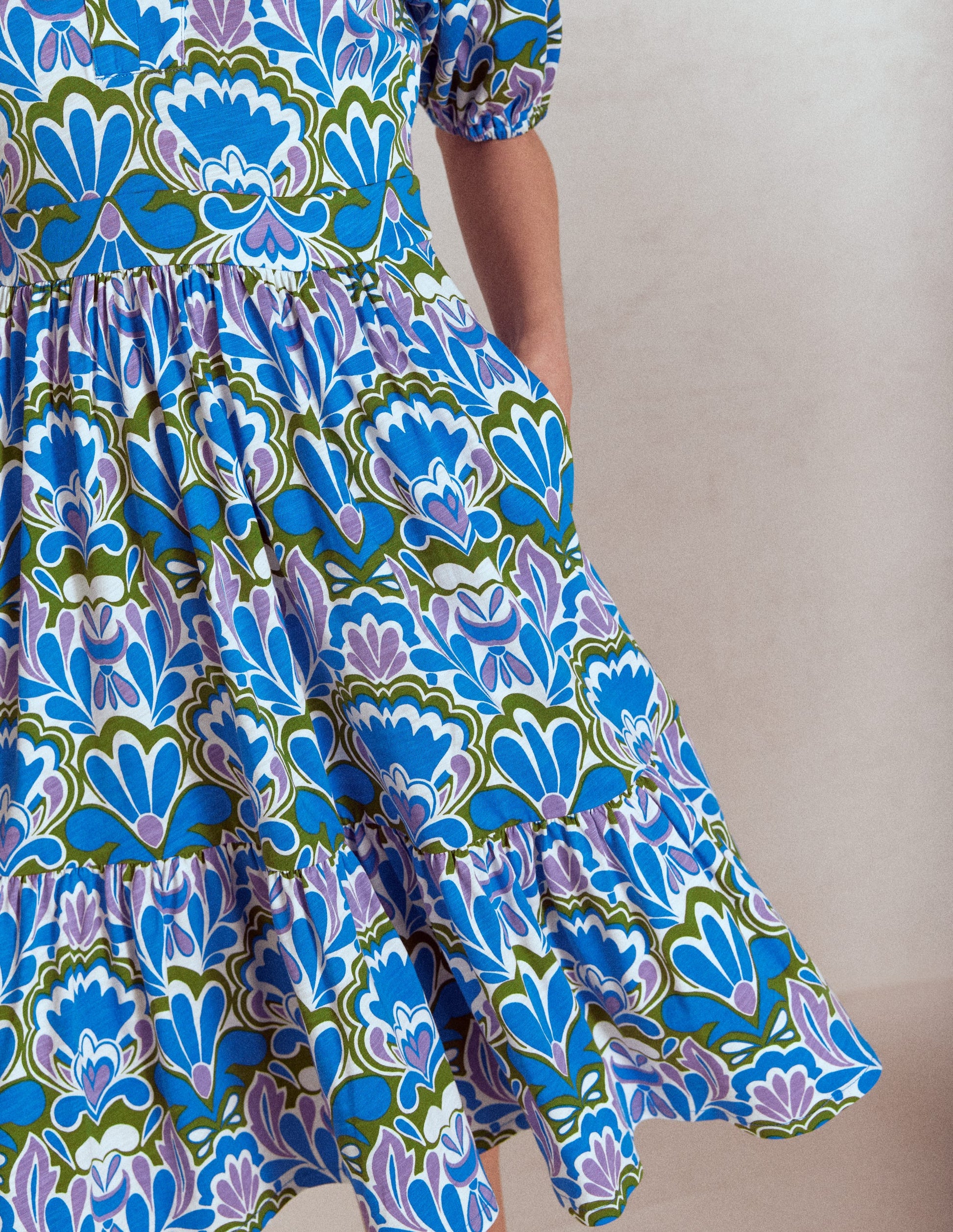 Piper Short Jersey Dress-Kingfisher Blue, Freesia Stamp-3