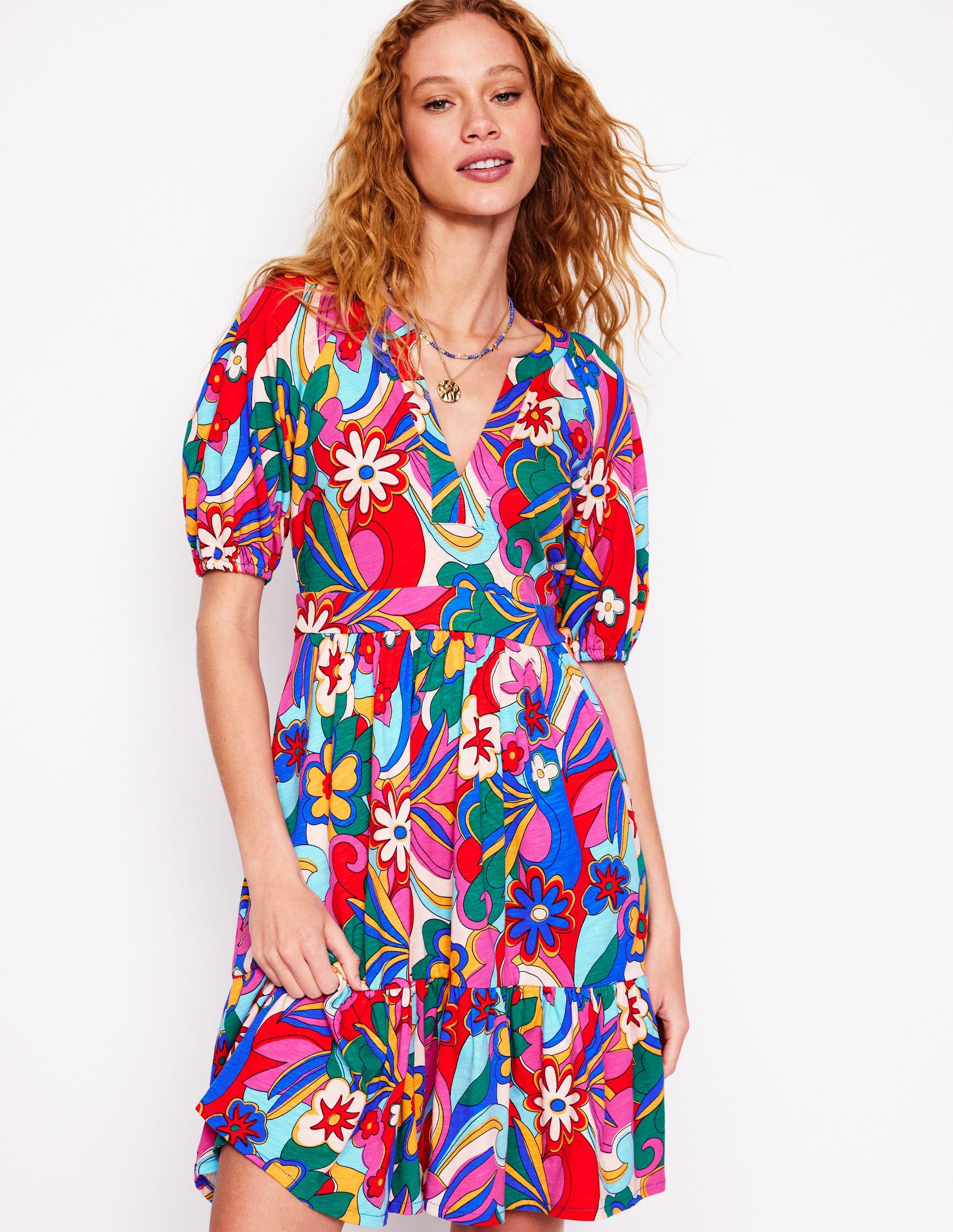 Piper Short Jersey Dress-Multi, Blossomy Pop-1