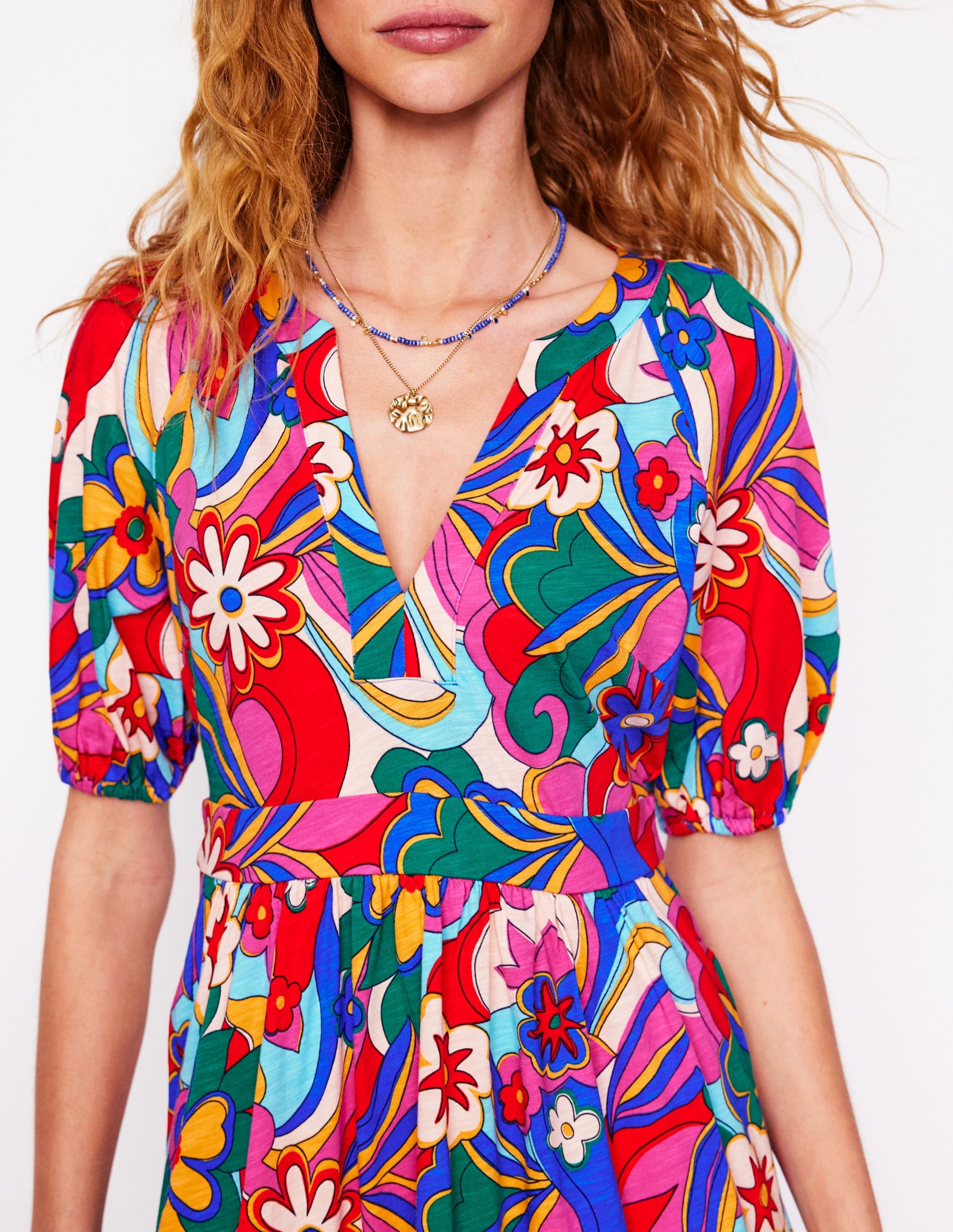 Piper Short Jersey Dress-Multi, Blossomy Pop-2
