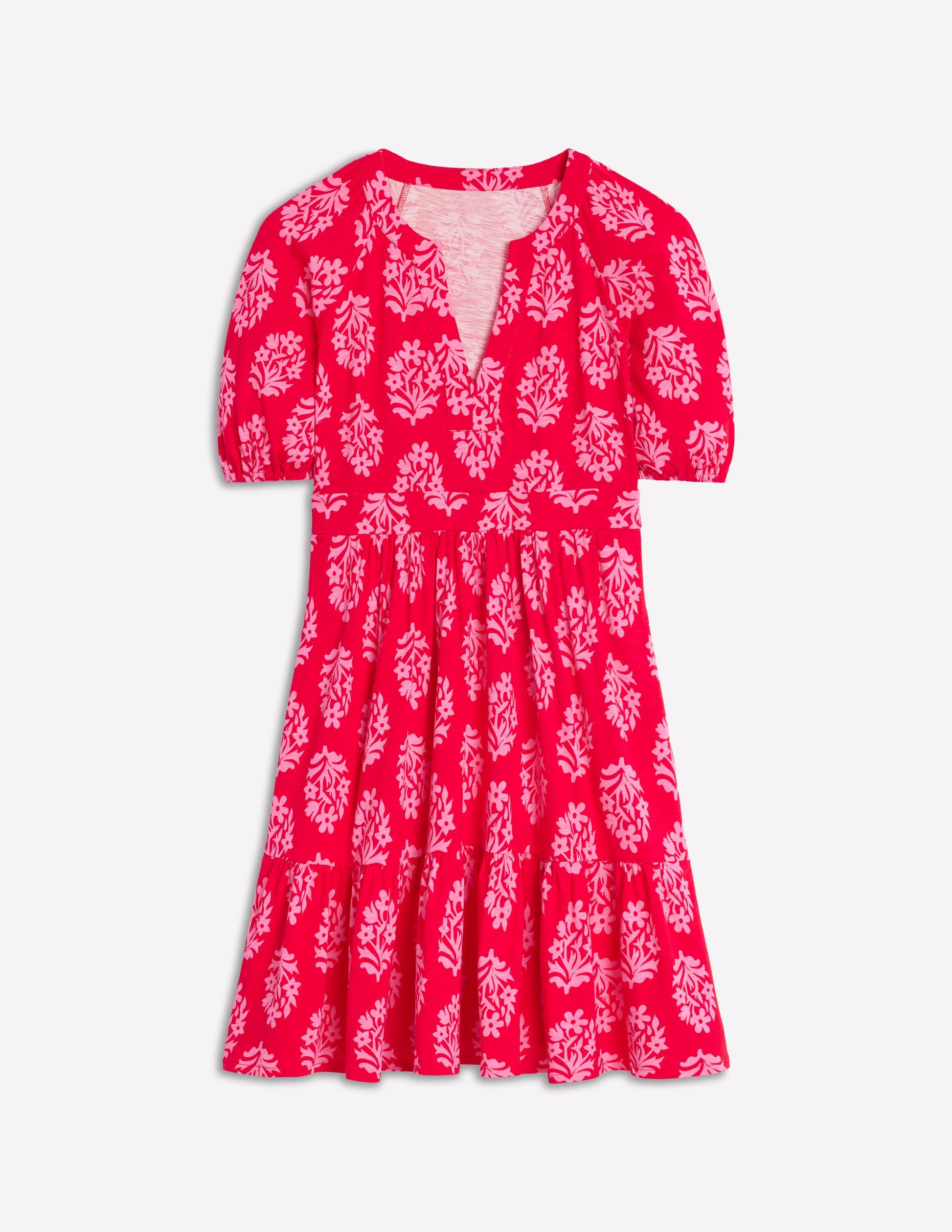 Piper Short Jersey Dress-Poppy Red, Posy Stamp-5
