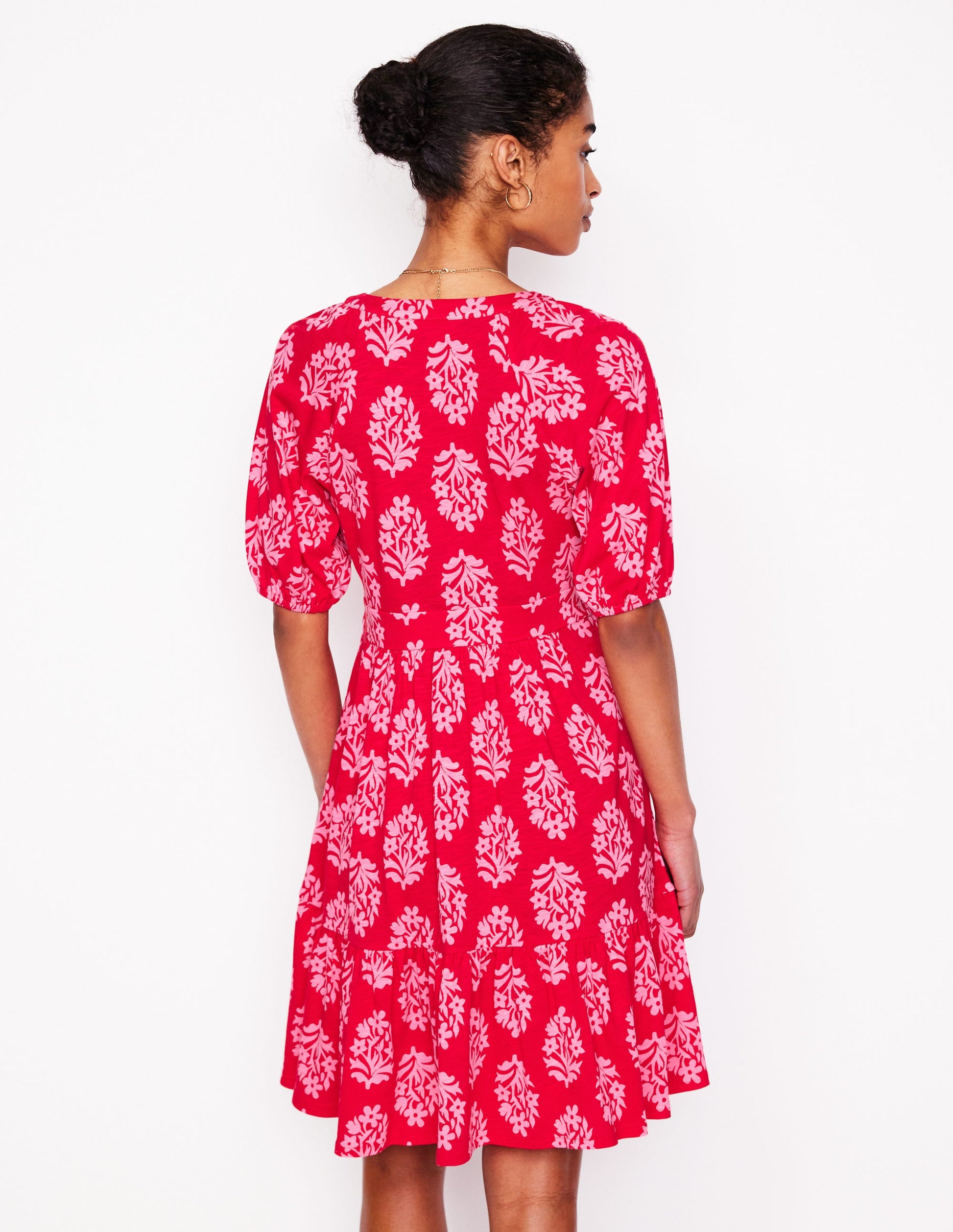 Piper Short Jersey Dress-Poppy Red, Posy Stamp-3