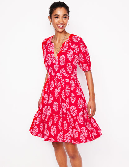 Piper Short Jersey Dress-Poppy Red, Posy Stamp-4