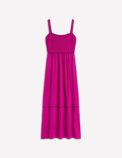 Smocked Trim Maxi Dress-Fuchsia-5